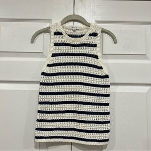 Madewell Crochet-Knit Crewneck Sweater Tank Ivory Navy Blue Stripe Womens XS NWT